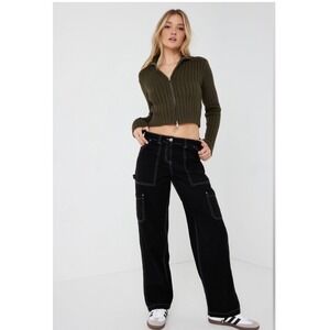 GARAGE Dani Black Carpenter Pants Contrast Stitch Leg Cargo Utility Size 01/1
